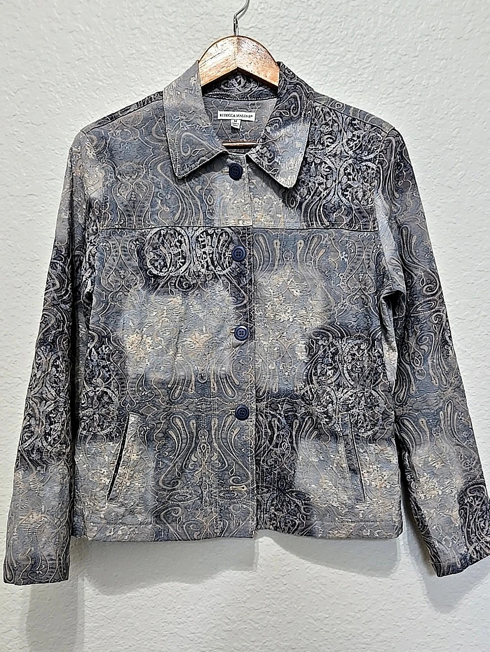 Rebecca Malone Paisley Jacket in Blue & Gray Size Medium Like New